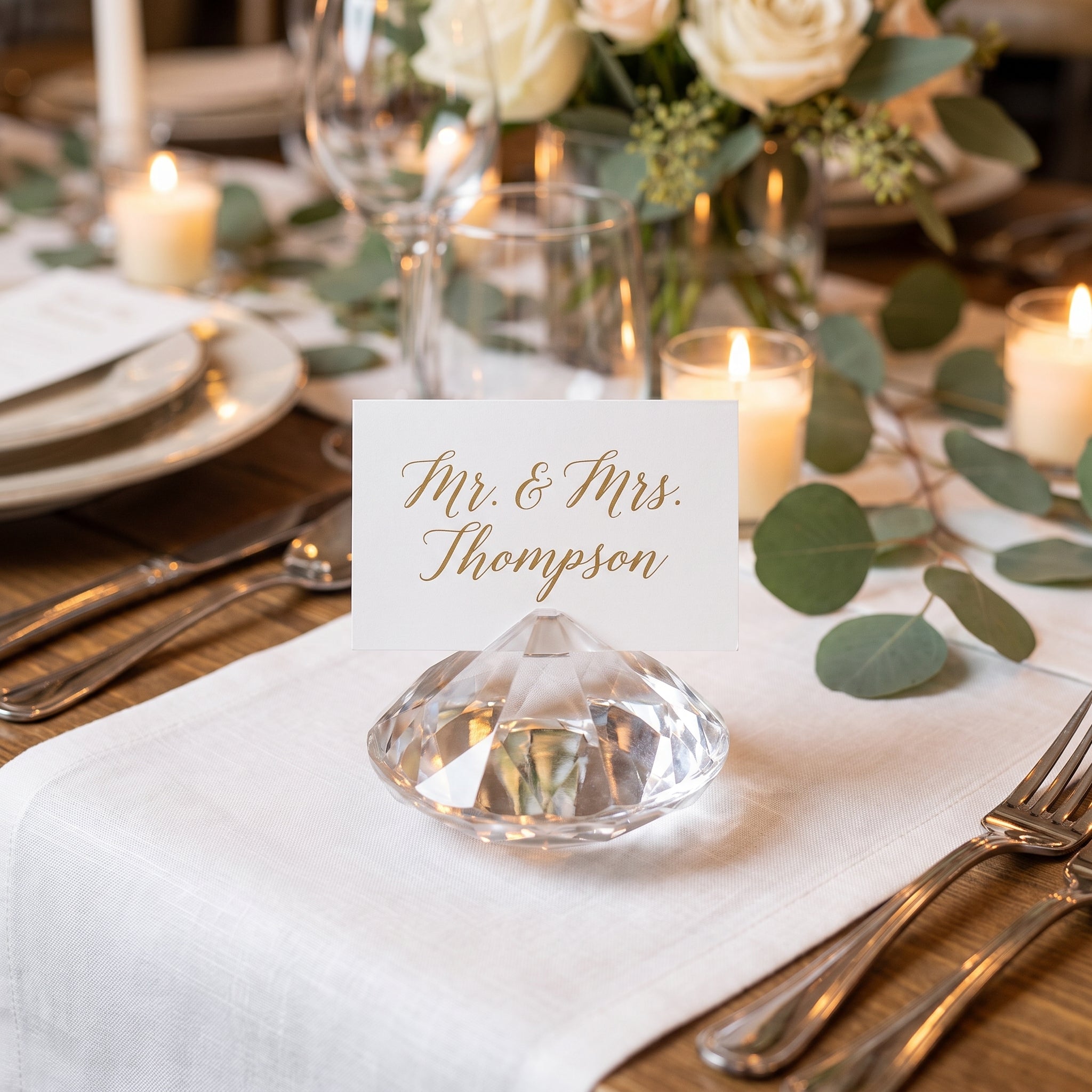 Clear Diamond Gem Place Card Holders - 10-Pack