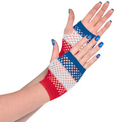 Red, White & Blue Fishnet Fingerless Gloves