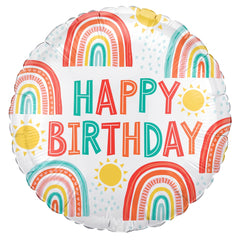 Retro Rainbow Happy Birthday Foil Balloon - 18-inch
