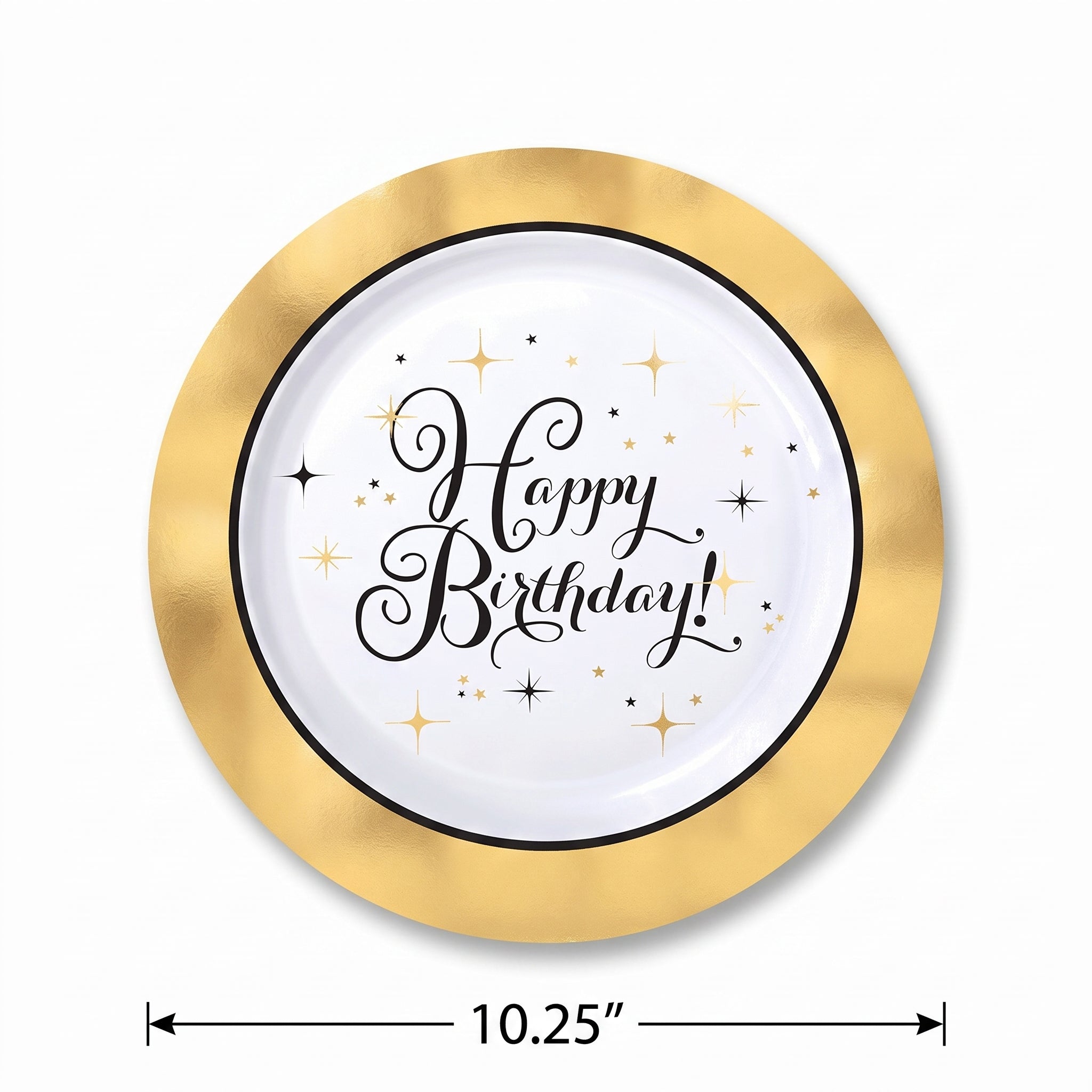 Metallic Gold Happy Birthday Premium Plastic Dinner Plates, 10-Pack