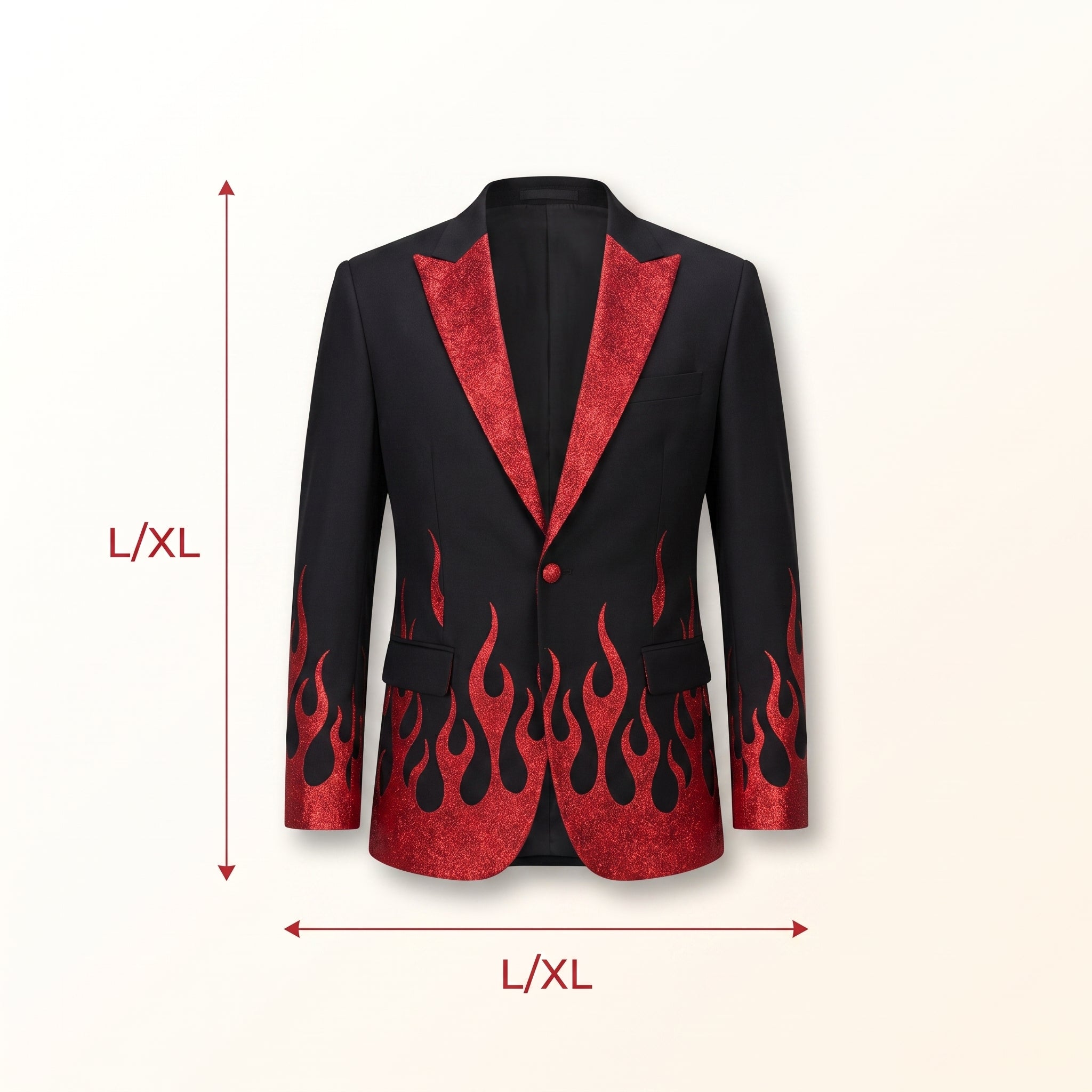 Men's Devil Suit Jacket Costume with Red Flame Detail - L/XL
