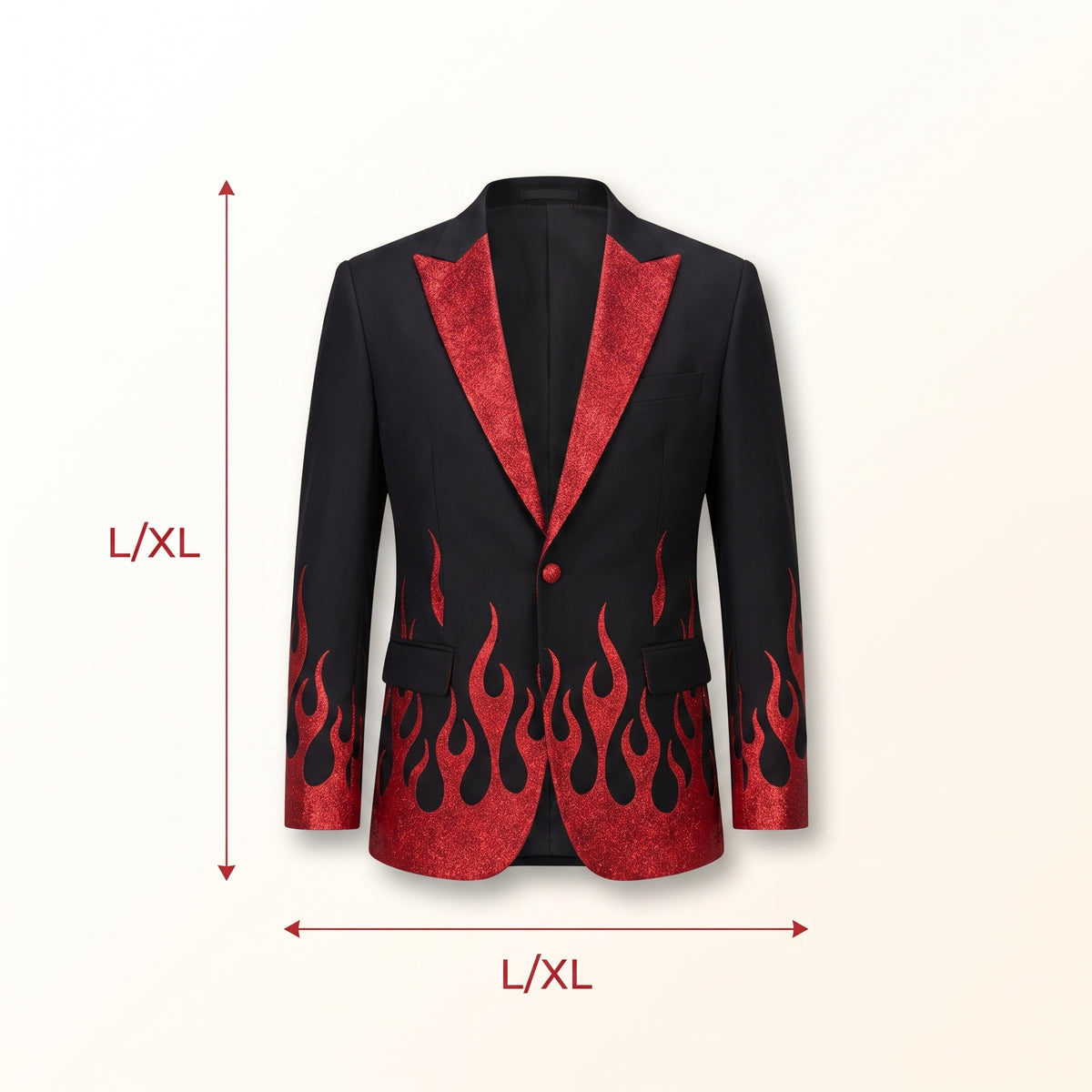 Men's Devil Suit Jacket Costume with Red Flame Detail - Adult L/XL