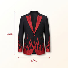 Men's Devil Suit Jacket Costume with Red Flame Detail - L/XL