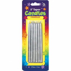 Silver Taper Birthday Candles | 5 In. | 12 Count