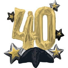 Gold 40th Birthday Foil Balloon Sitter with Stars | 21"
