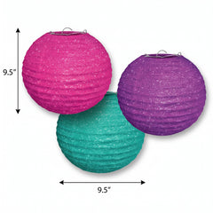 Sparkle Paper Lantern Hanging Decorations - Pink, Teal, and Purple, 9.5-In, 3-Pack