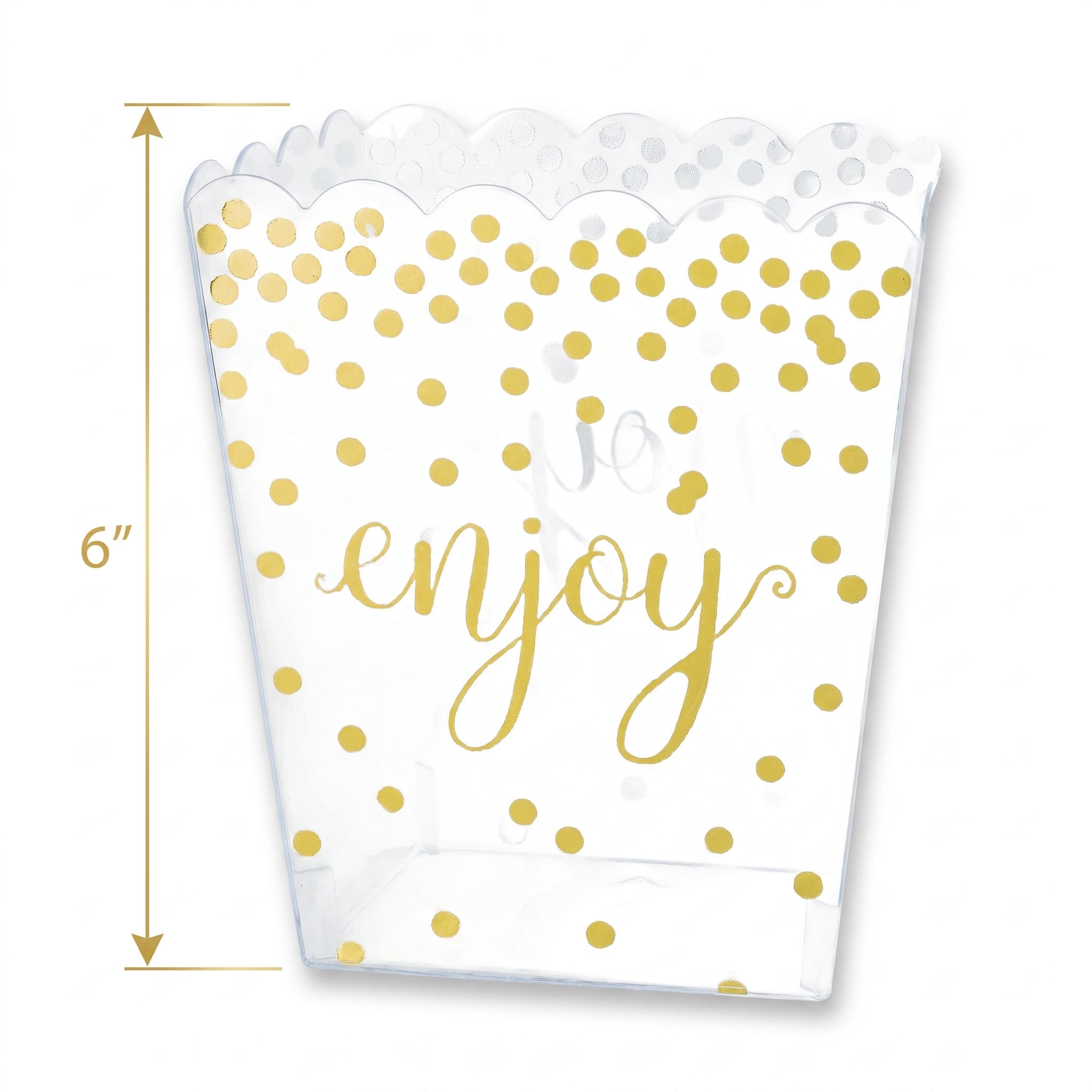 Clear Scalloped Candy Container with Gold Polka Dots, 52oz