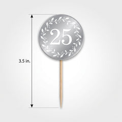 25th Anniversary Silver Party Picks - 3.5-Inch, 24 Pack