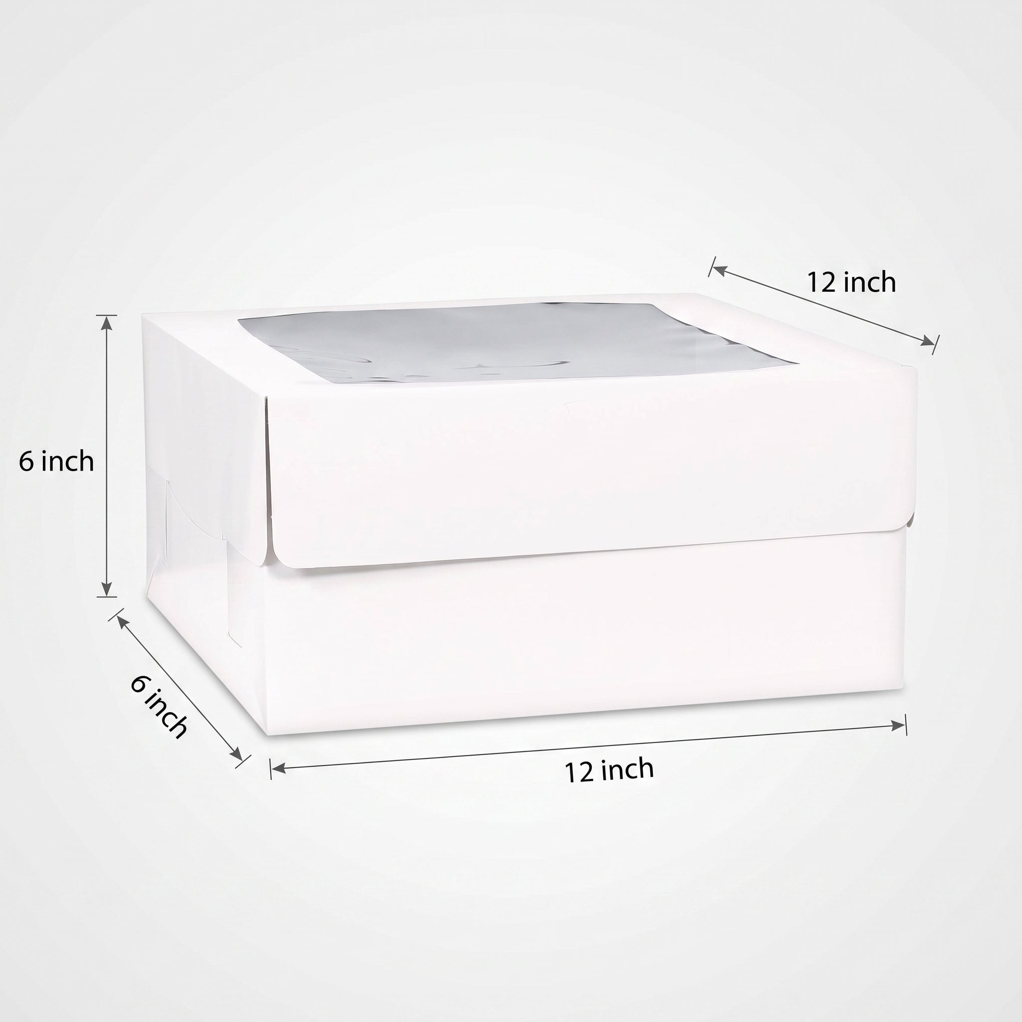 White Square Window Cake Box, 12x12x6 Inches