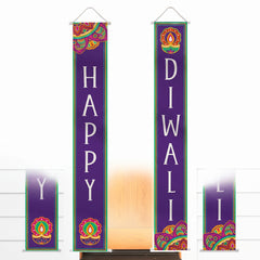 "Happy Diwali" Hanging Door Flags - 8 ft, 2-Pack