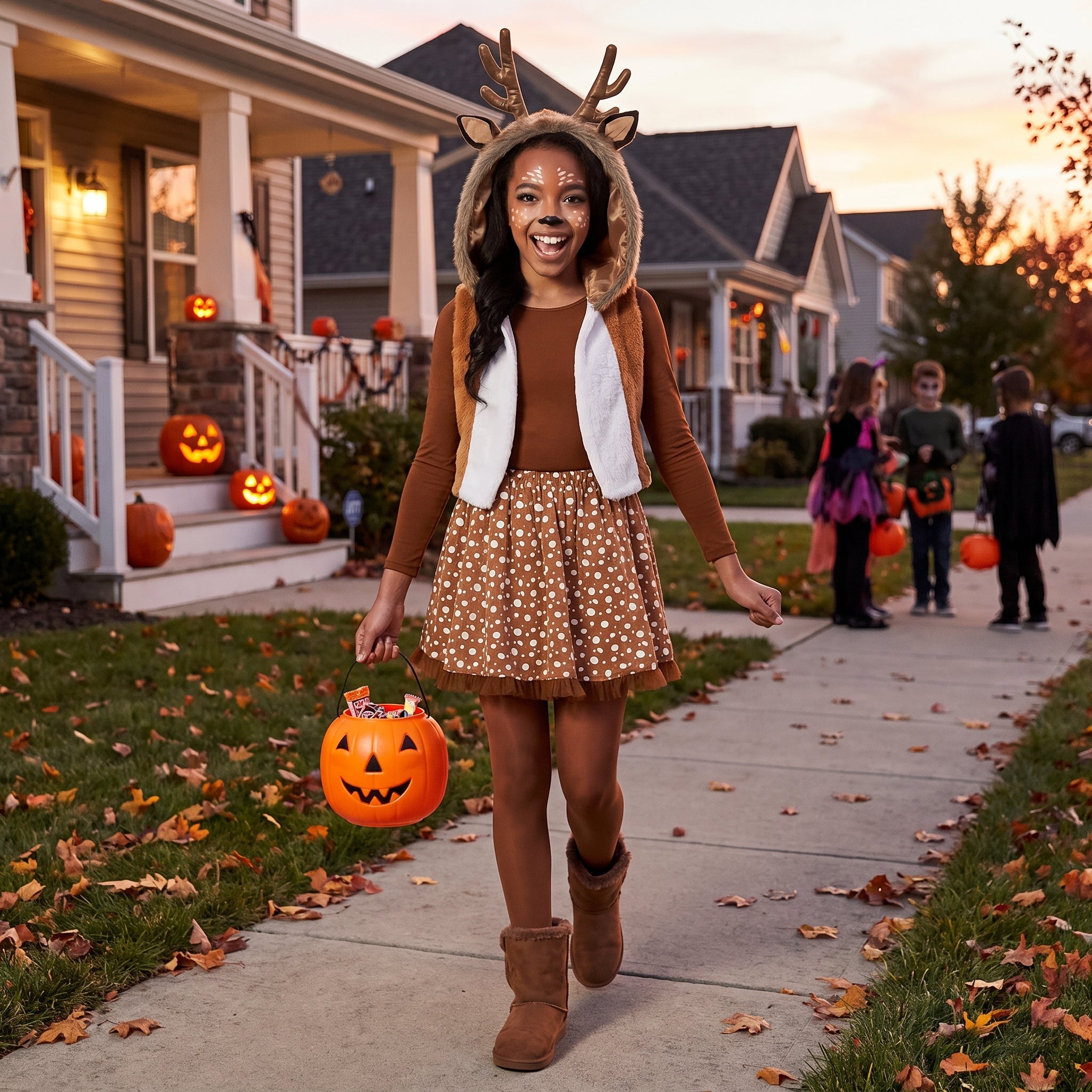 Oh Deer! Girls' Halloween Costume with Hood and Antlers