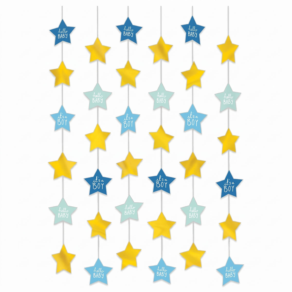 "It's a Boy" Hanging String Decorations - Gold & Blue, 7 ft, 6 Pack