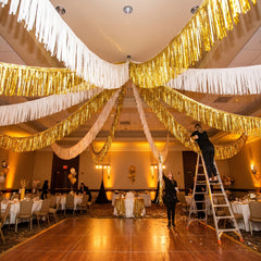 Gold & White Fringe Foil Ceiling Decoration Garland - 12 ft