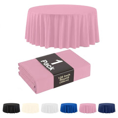 120 in. Premium Round Pink Plastic Table Cover