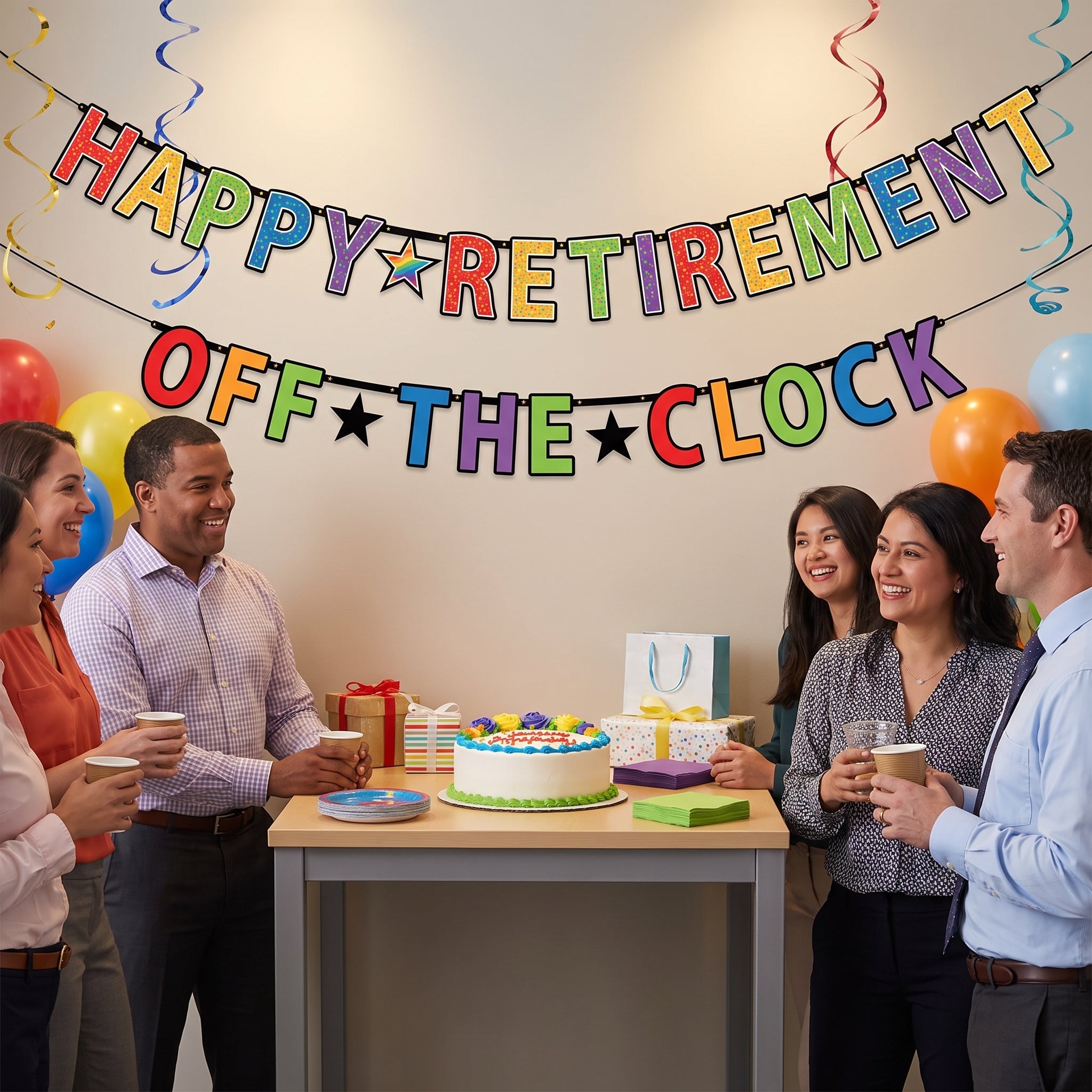 "Happy Retirement" and "Off the Clock" Letter Banner Combo