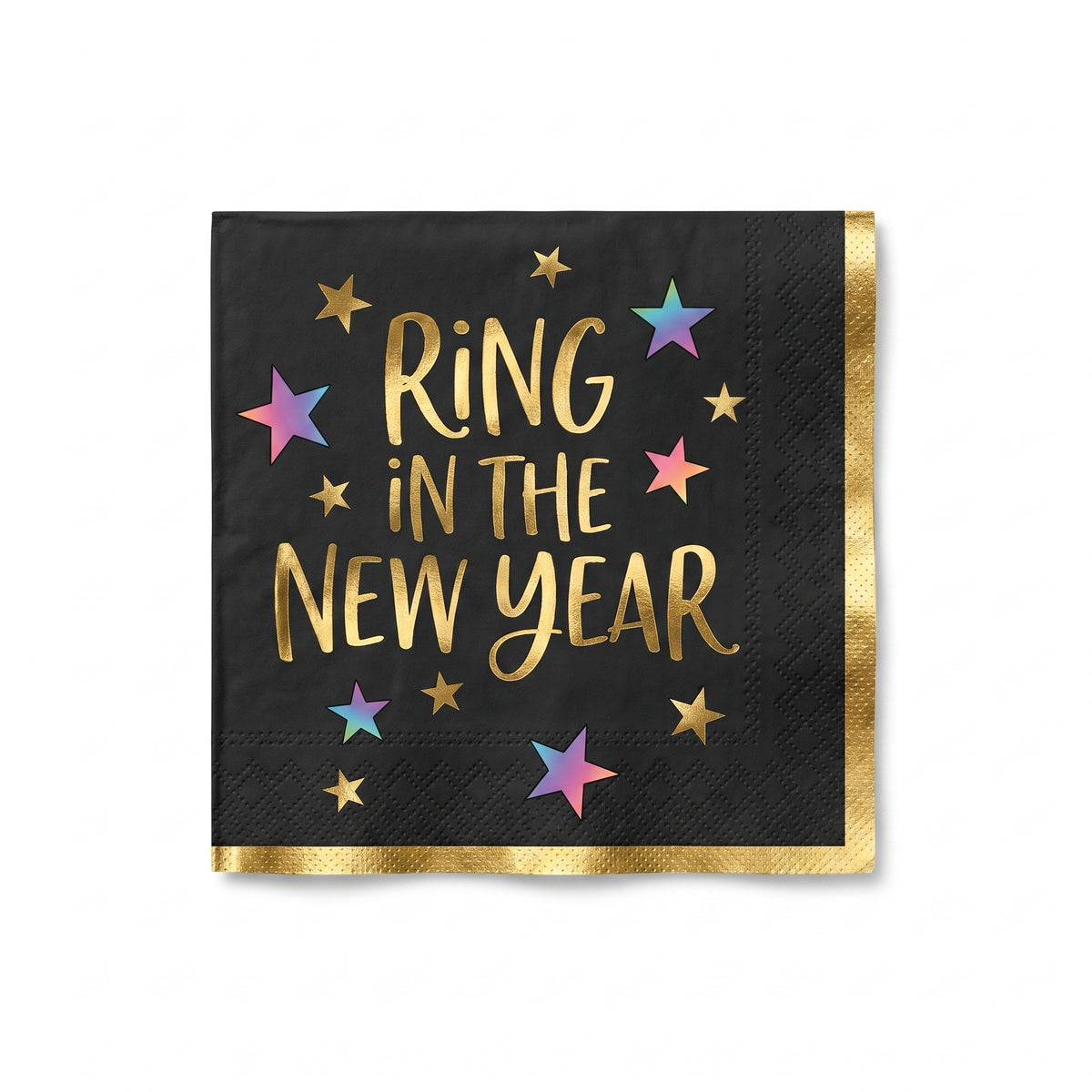 Starlight "Ring in the New Year" Beverage Napkins, Black/Gold, 40-Pack - 5 In. X 5 In.