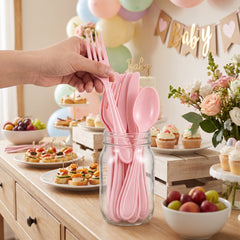 Heavyweight Assorted Pink Plastic Cutlery Set - 7.5 in.