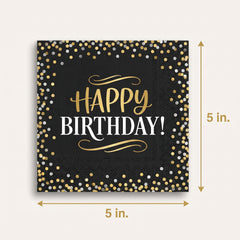 Black & Gold Birthday Beverage Napkins - 5 In. X 5 In.