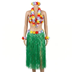 Adult Hula Skirt Kit with Bra, Lei, and Wristlets - Green & Multicolor