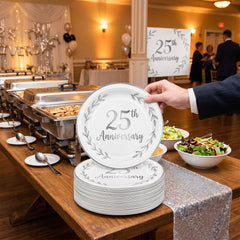 25th Anniversary Metallic Round Dinner Plates, 10.5-Inch, 8-Pack