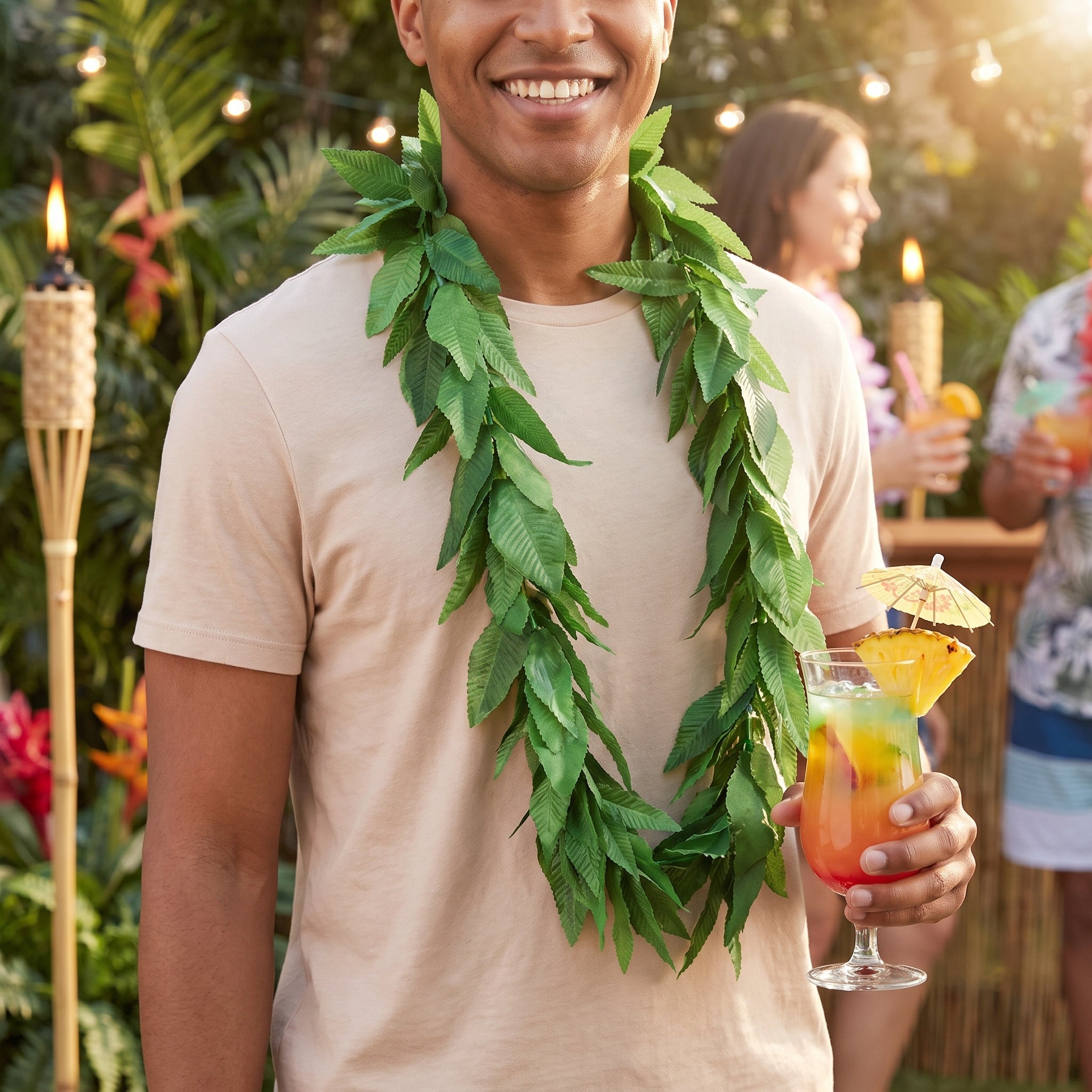 Green Leaf Lei Necklace for Summer Parties