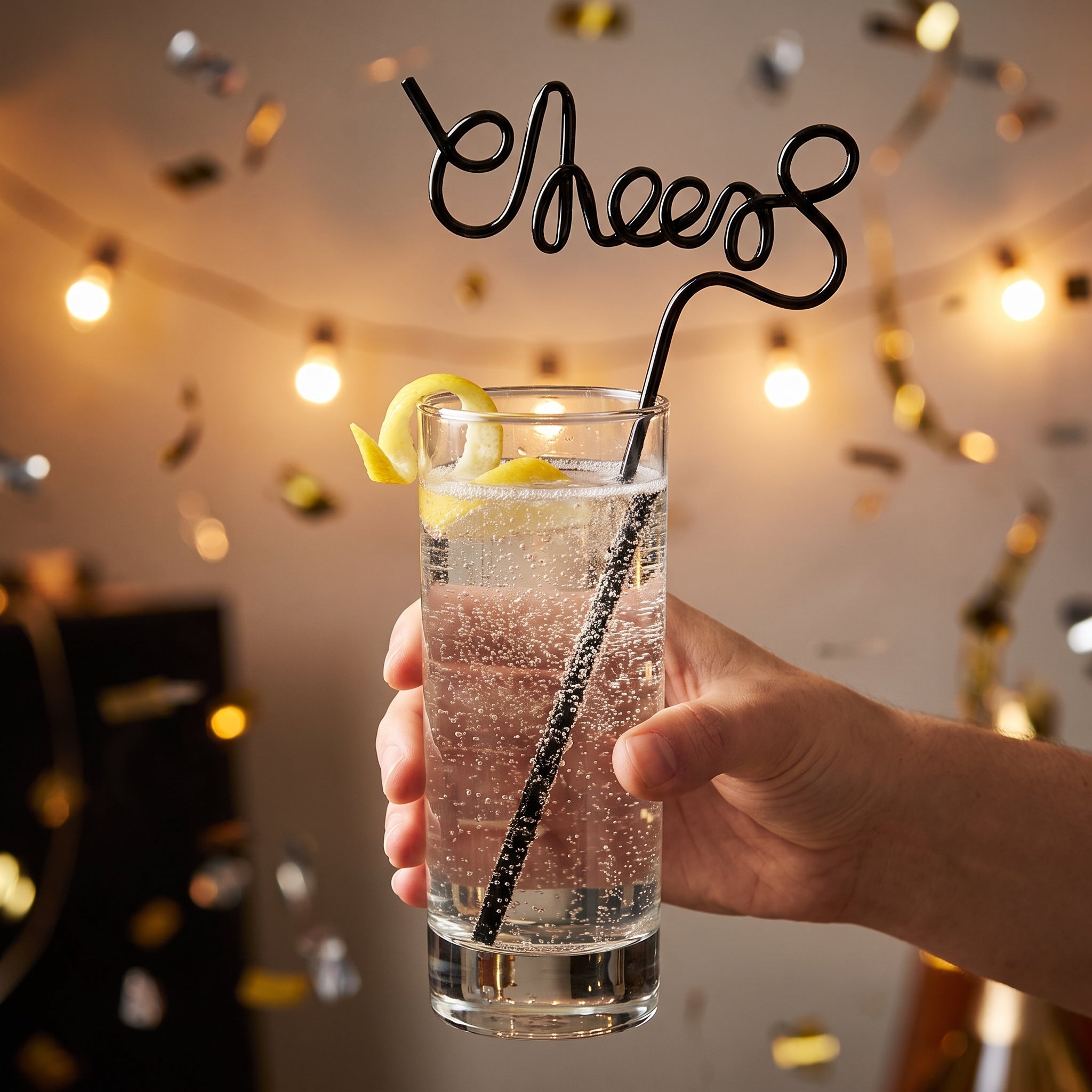 Cheers Black Plastic Party Straw for New Year's Eve
