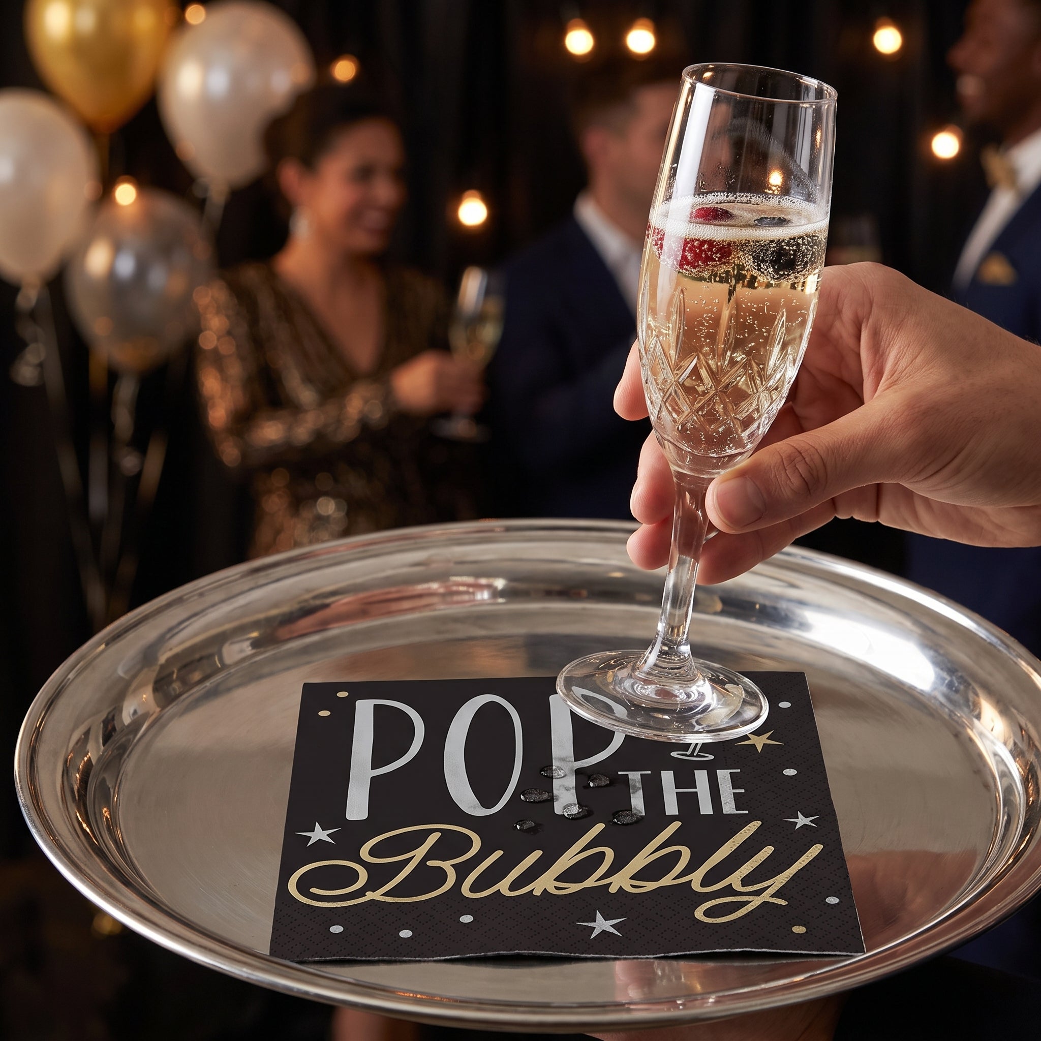 Pop the Bubbly New Year's Eve Beverage Napkins - 5 In. X 5 In.