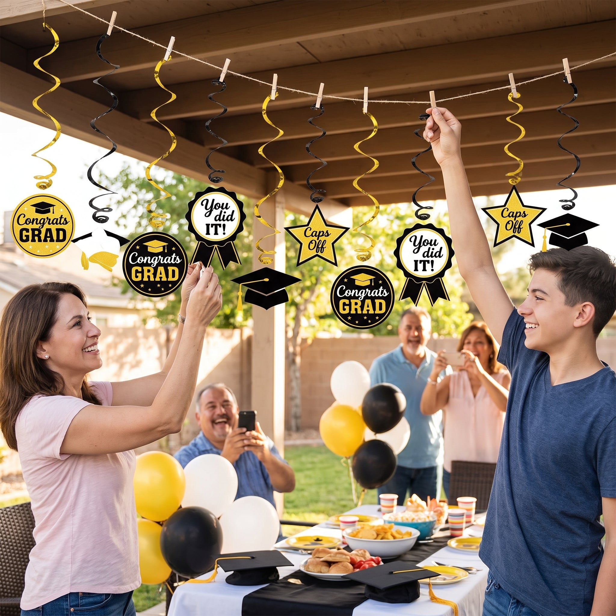 Yellow Graduation Swirl Hanging Decorations, 12-Pack