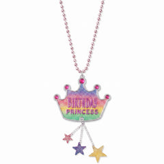 Glitter Pastel "Birthday Princess" Tiara Pendant Bead Necklace