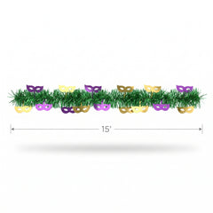 Mardi Gras Mask Tinsel Garland - 15ft