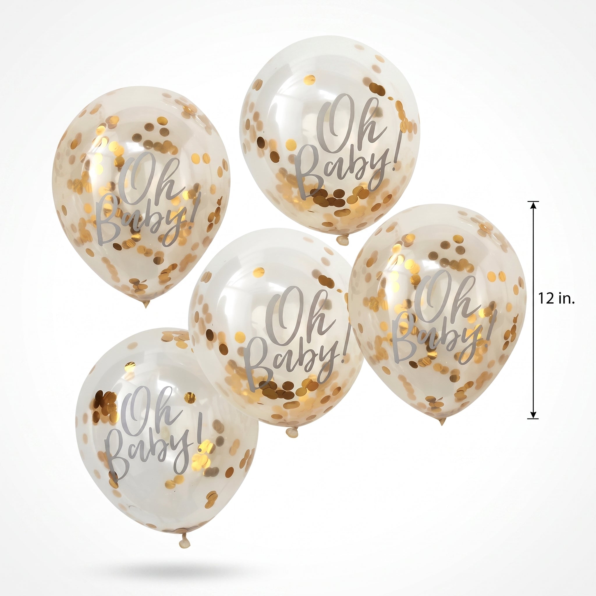 "Oh Baby!" Gold Confetti Latex Balloons - 12" - 5 Pack