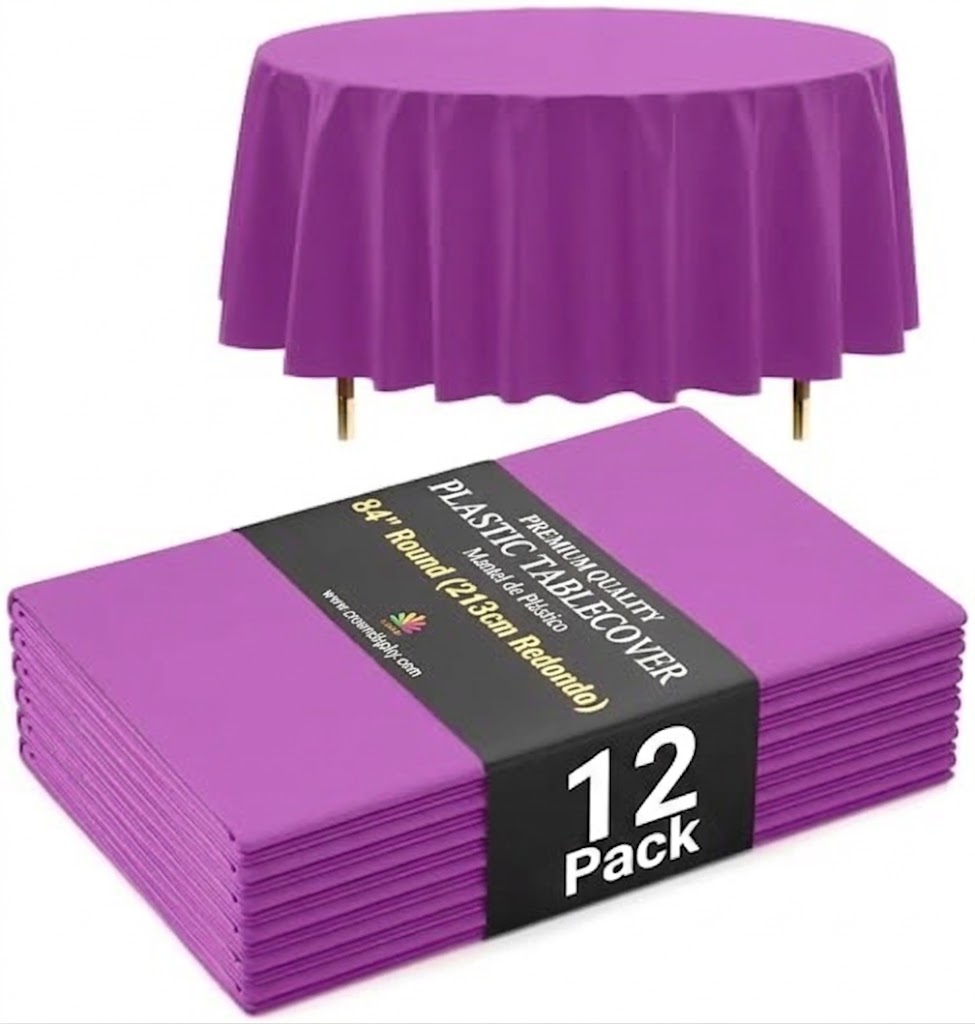 Premium Round Magenta Plastic Table Covers | 12 Pack | 84 in.