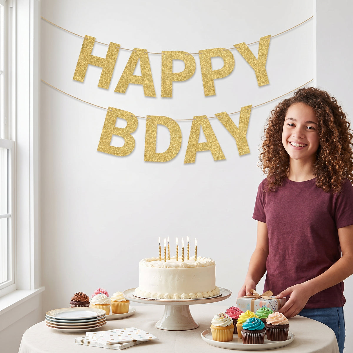 Gold "Happy Bday" Spark Celebration Banner - 6ft
