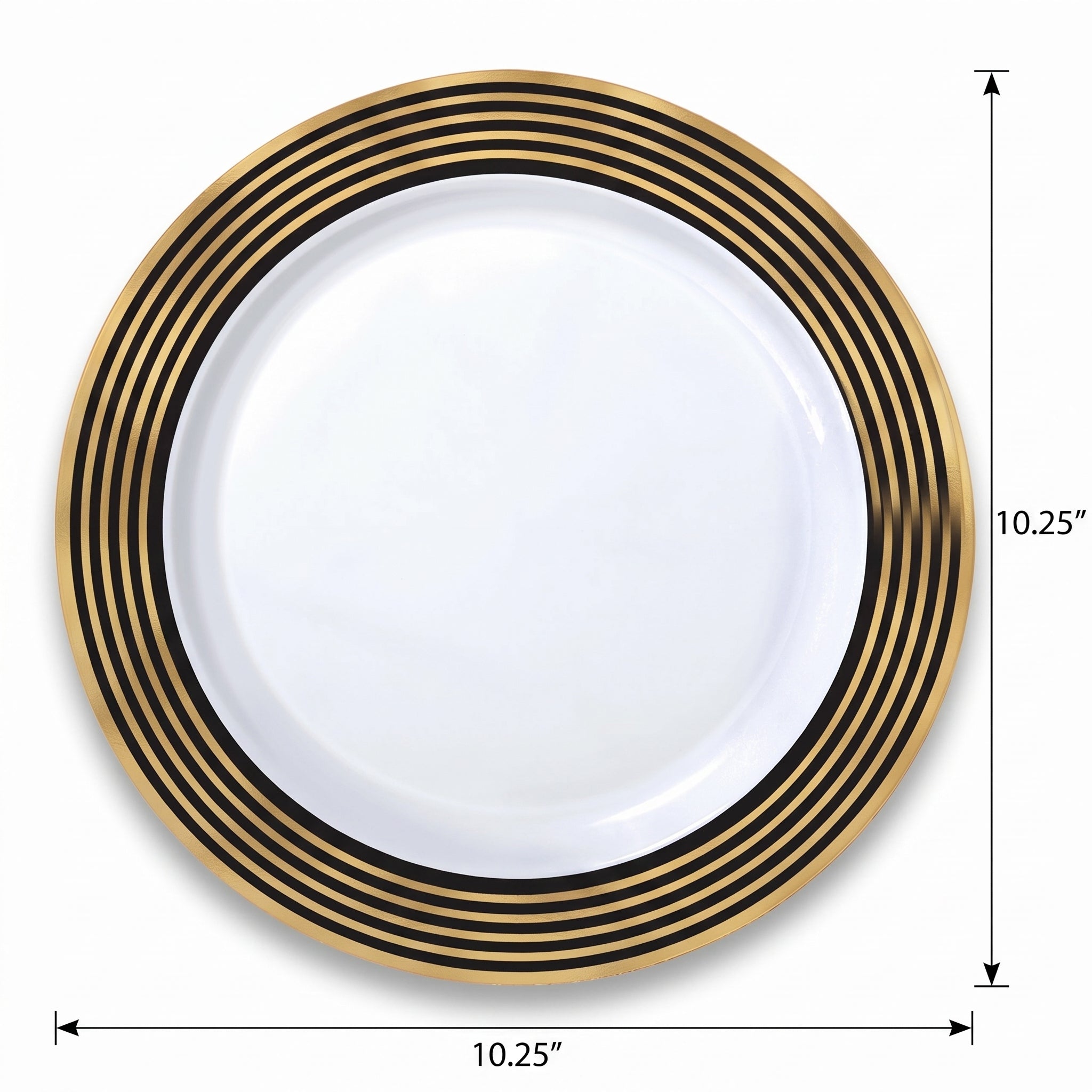 Elegant Gold Striped Premium Plastic Dinner Plates, 10.25", 20-Pack