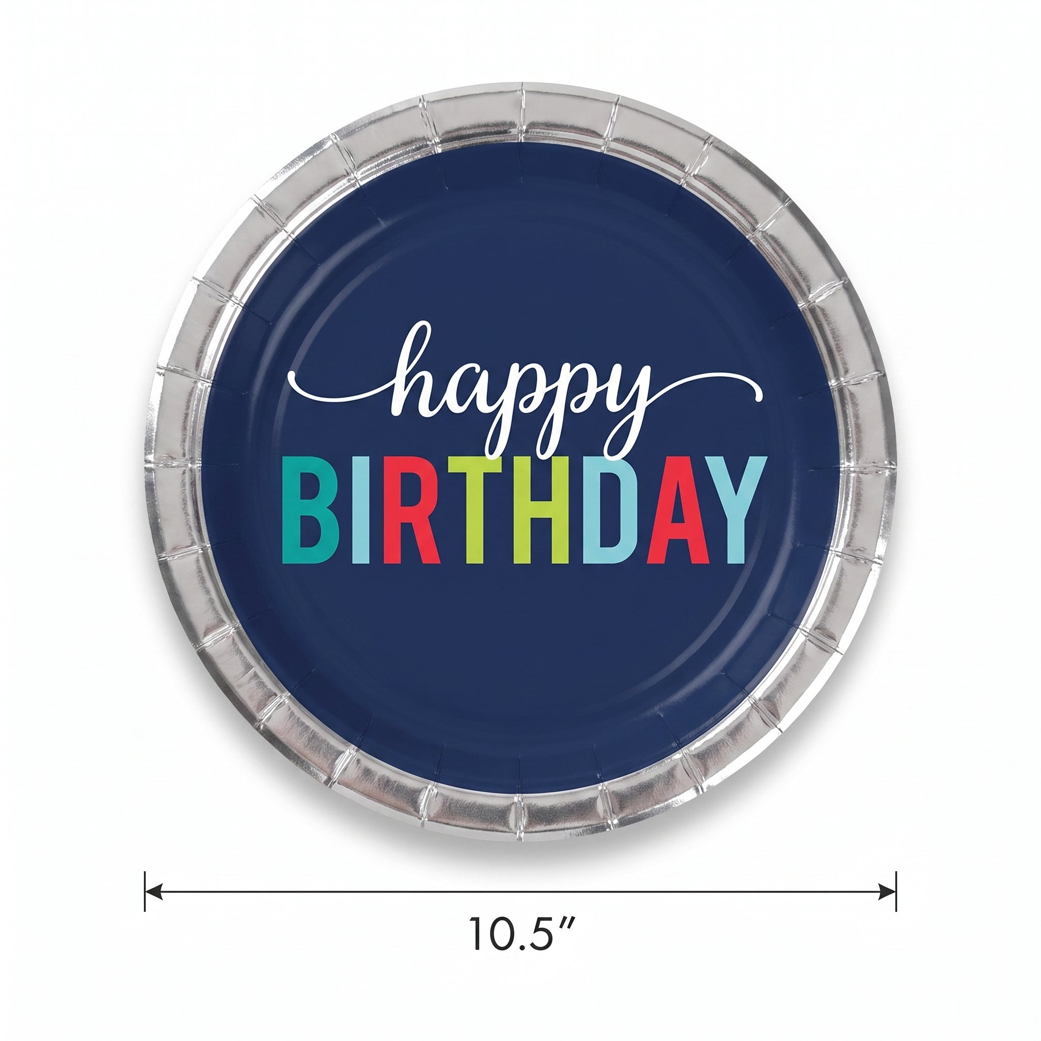 Modern Blue "Happy Birthday" Metallic Lunch Plates - 10.5"