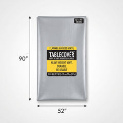 Silver Flannel-Backed Vinyl Tablecover - 52" x 90"