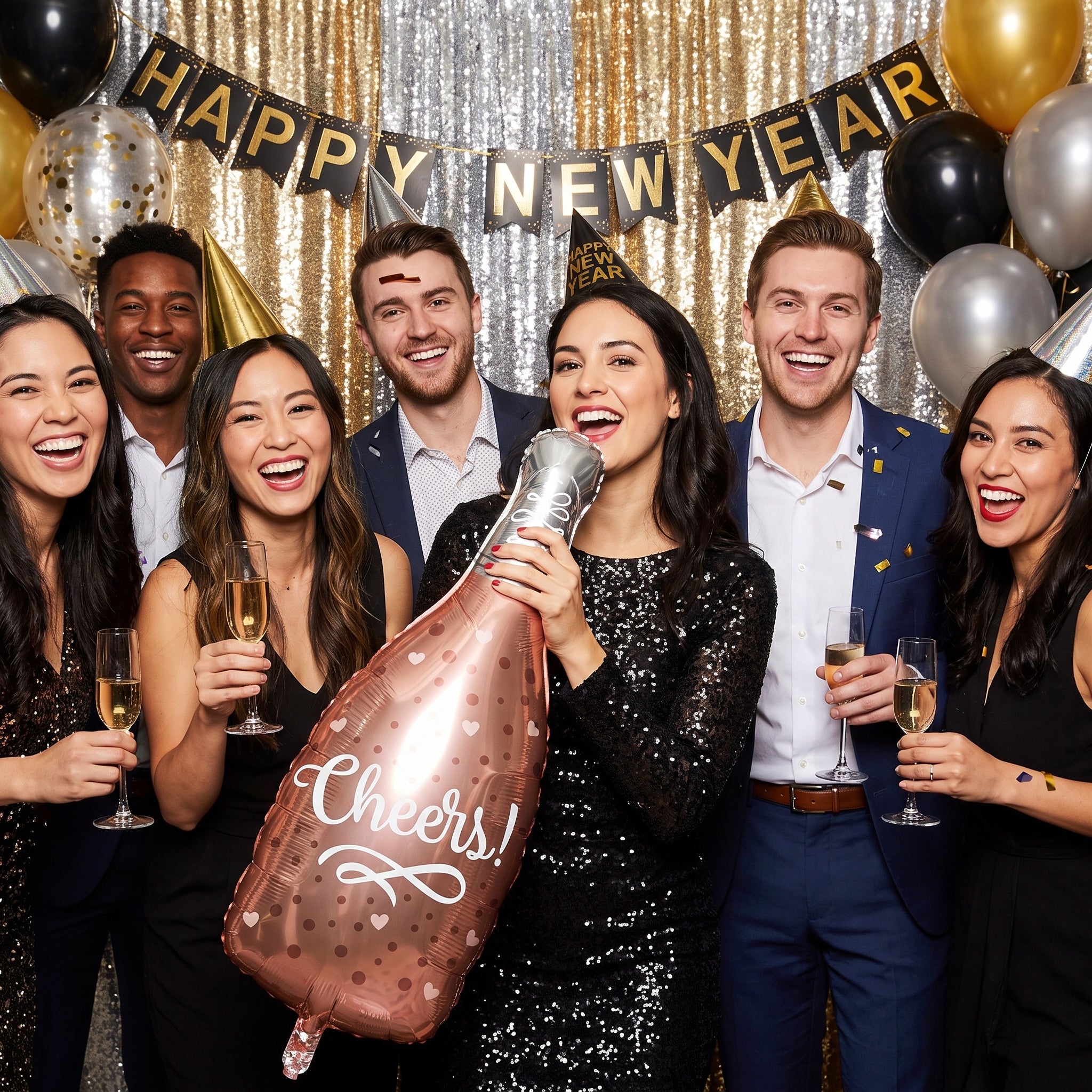 "Cheers" Rose Gold Champagne Bottle Foil Balloon - Air-Filled
