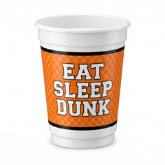 "Eat Sleep Dunk" Basketball Plastic Cups - 16 oz, 8 Pack