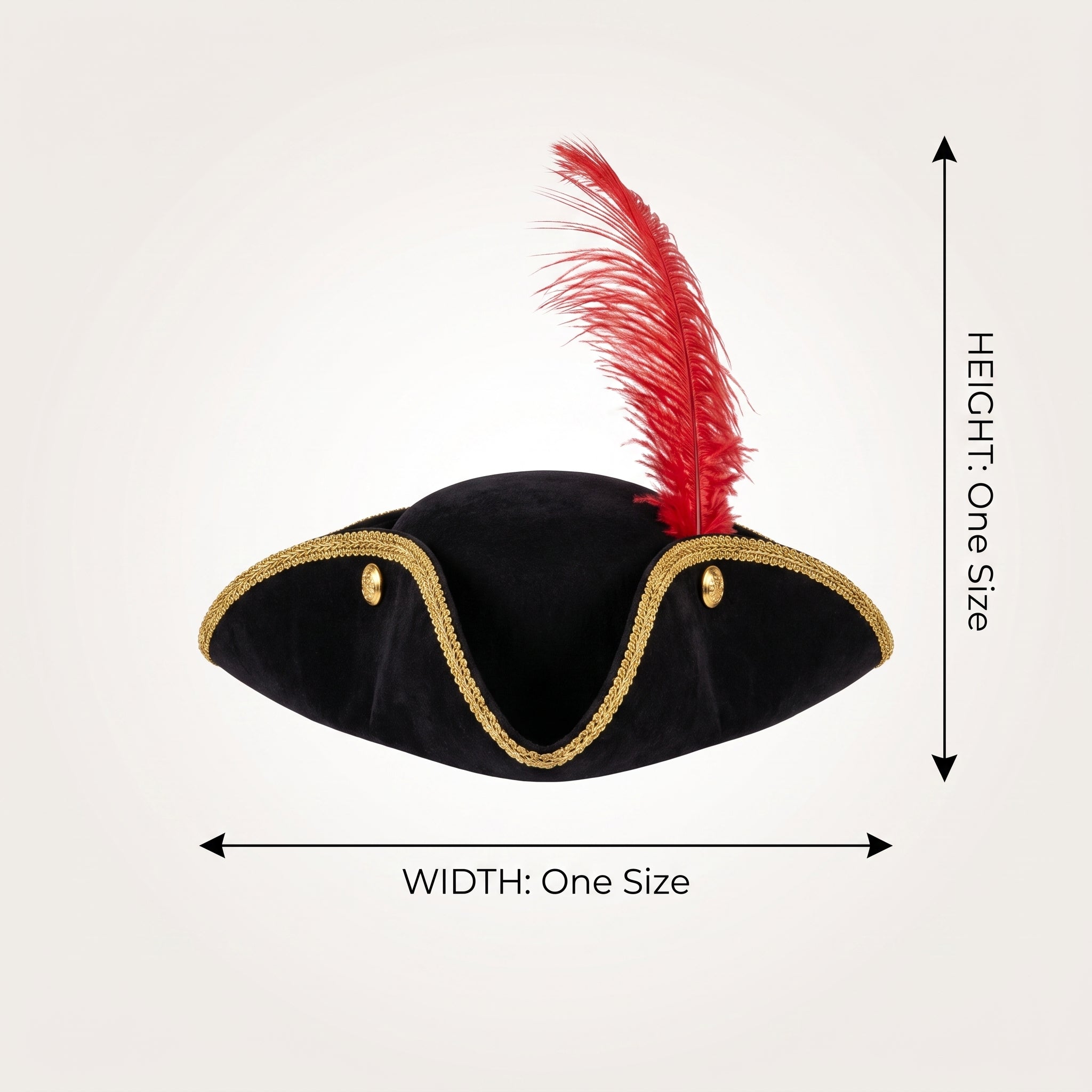 Buccaneer Tricorn Pirate Hat with Red Feather