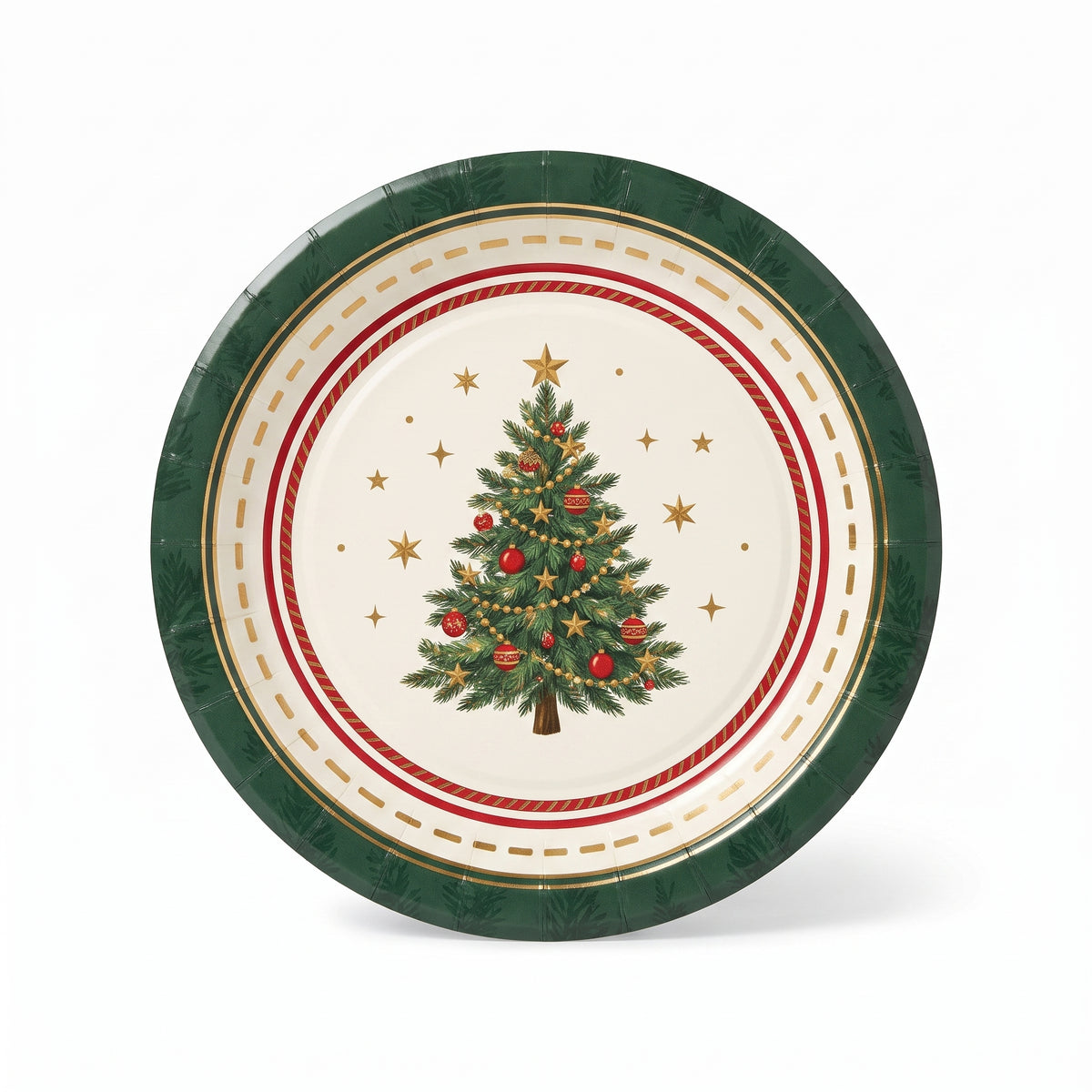 Elegant Evergreen Christmas Paper Plates, 7-Inch, 18-Count