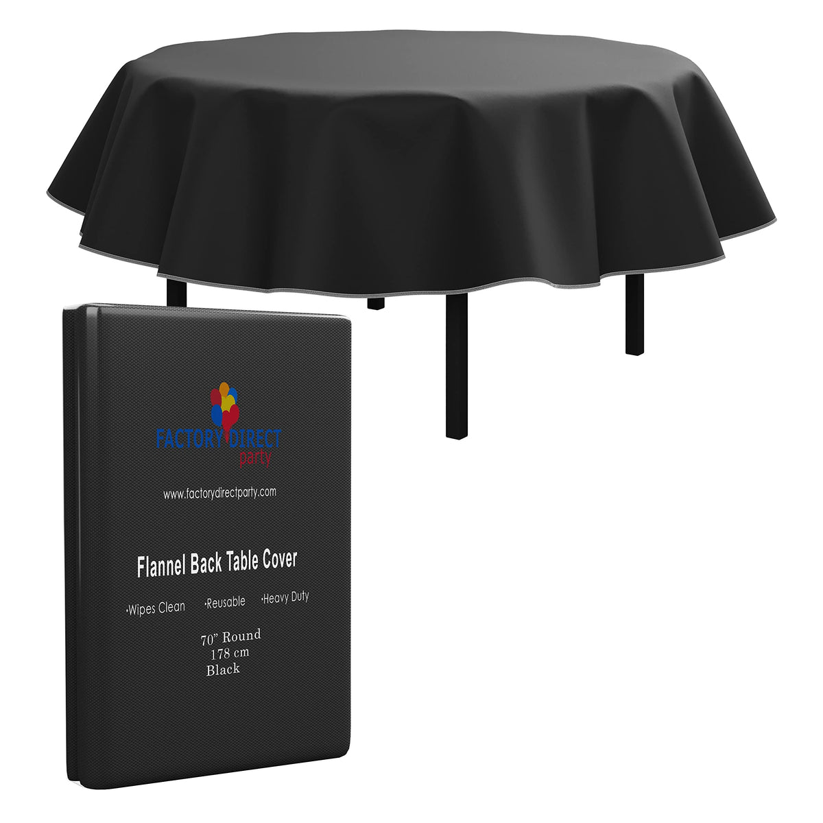 Black Flannel Backed Table Cover 70 In. Round