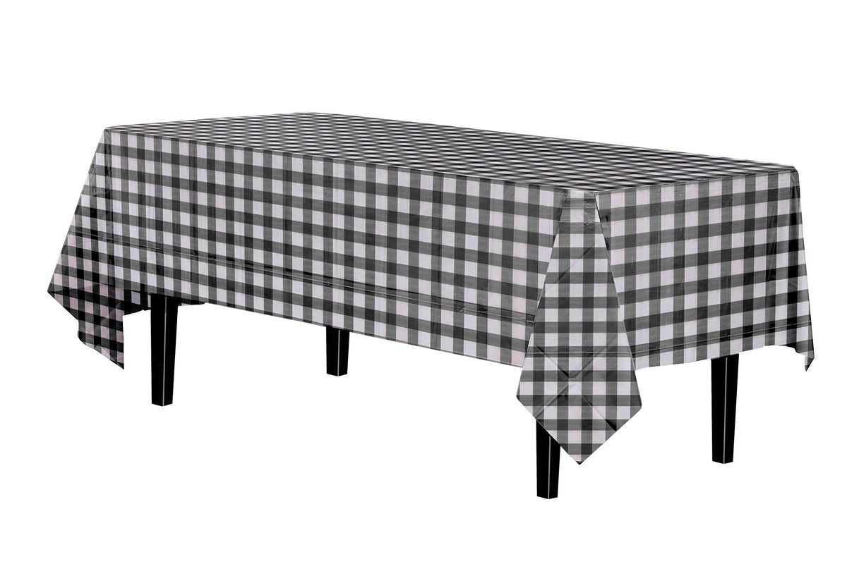 Black Gingham Plastic Table Cover | Case of 48