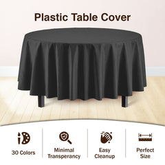 Round Black Plastic Table Covers | 12 Pack