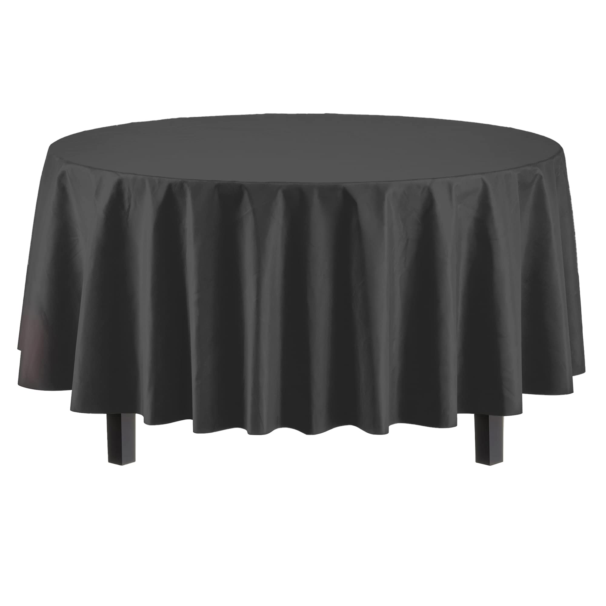 Round Black Plastic Table Covers | 12 Pack