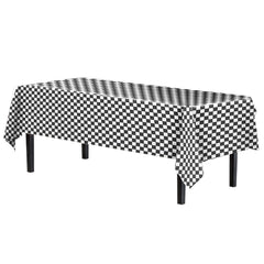 Black/White Checkered Plastic Table Covers | 12 Pack