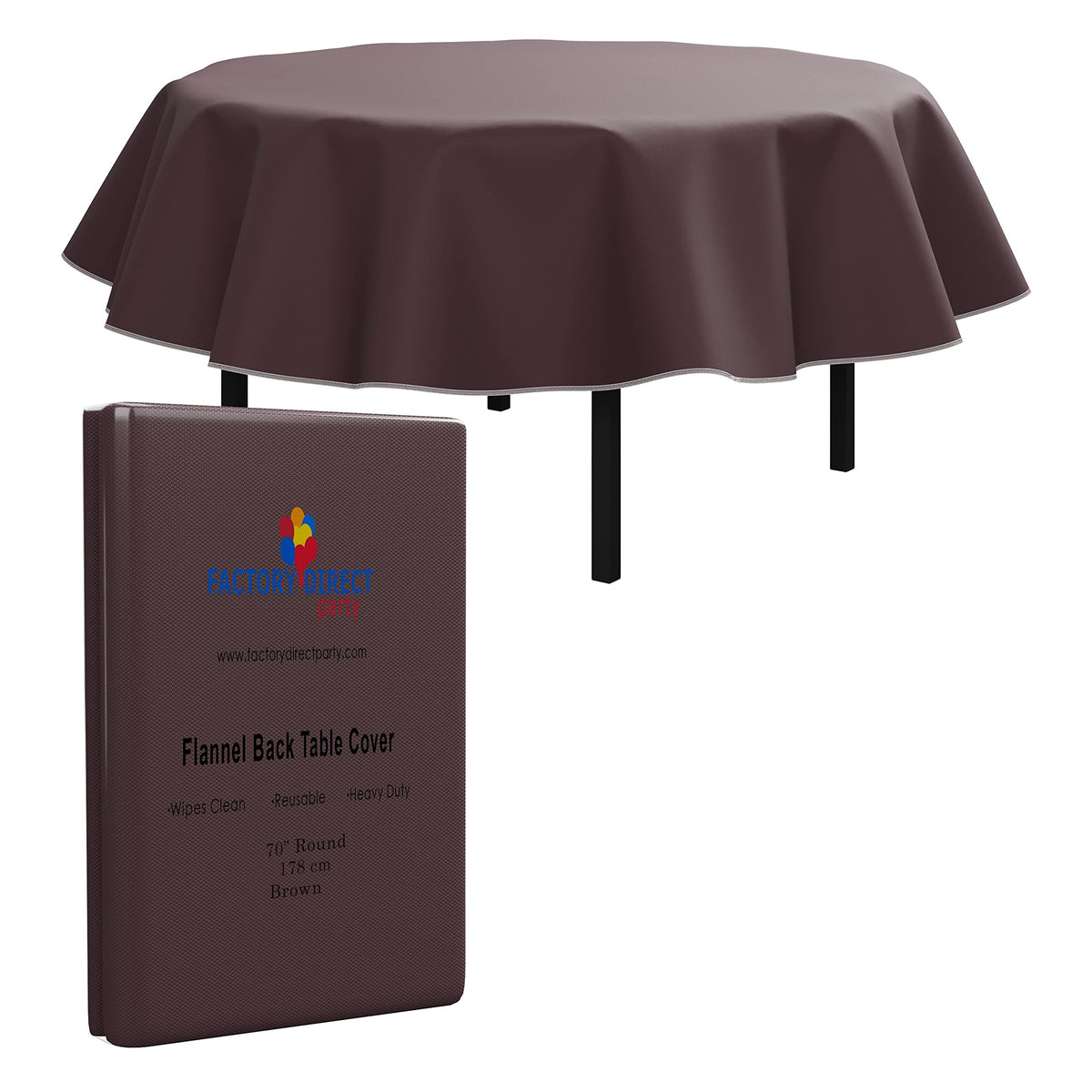 Brown Flannel Backed Table Cover 70 In. Round