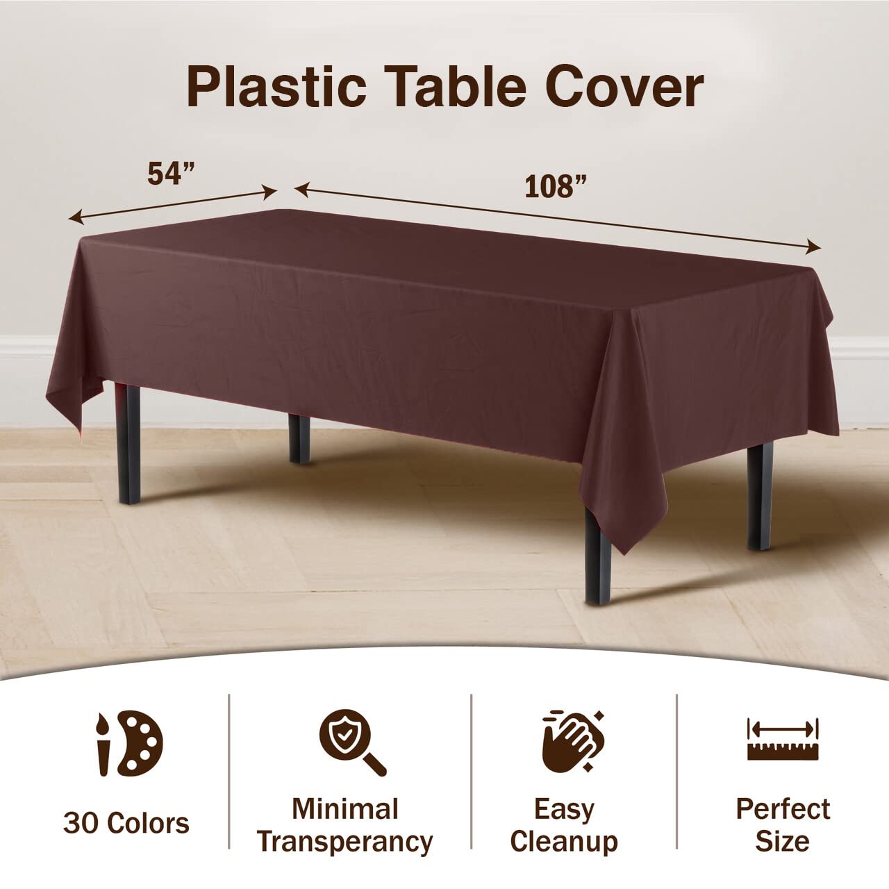 Brown Plastic Table Covers | 12 Pack