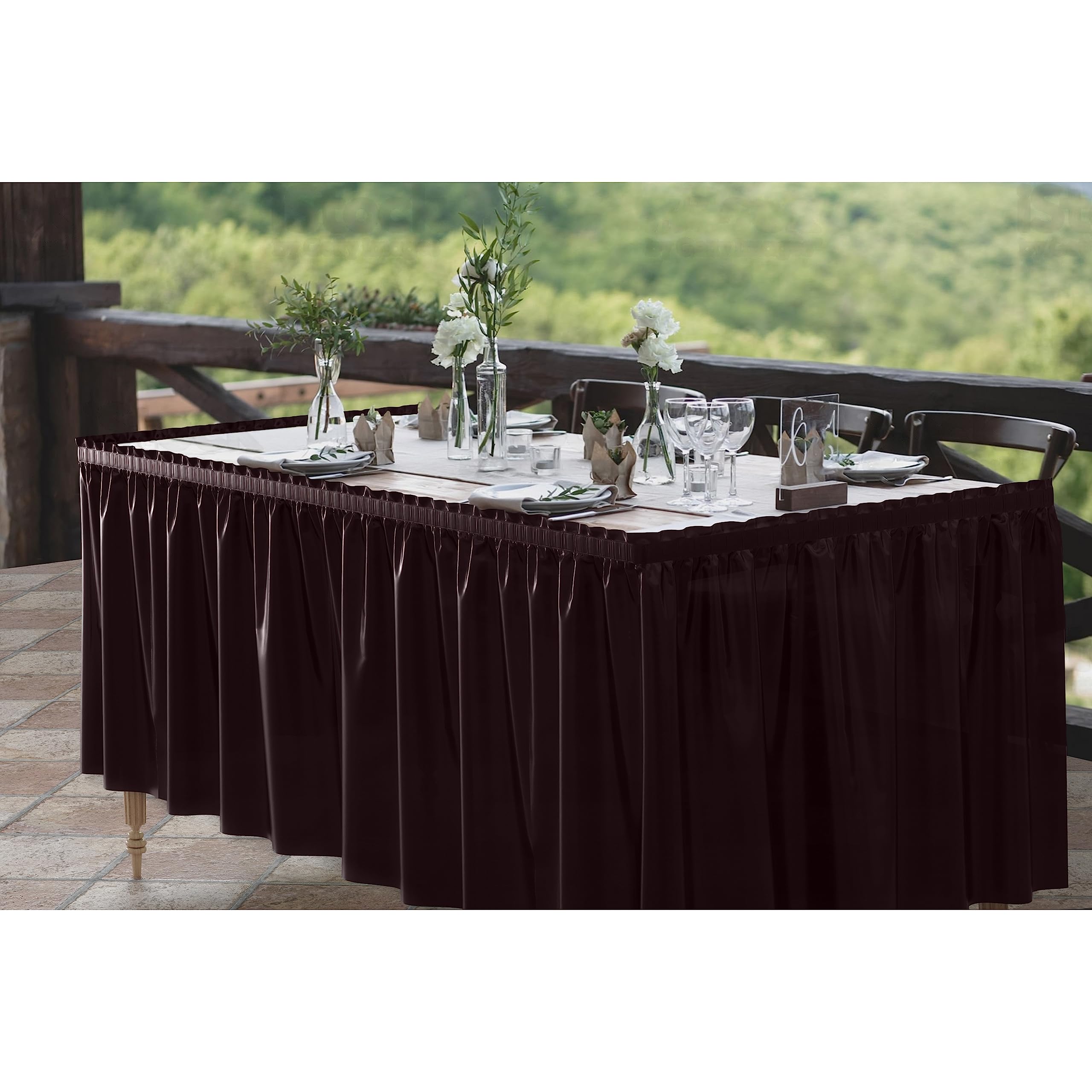 Brown Plastic Table Skirt | 6 Pack