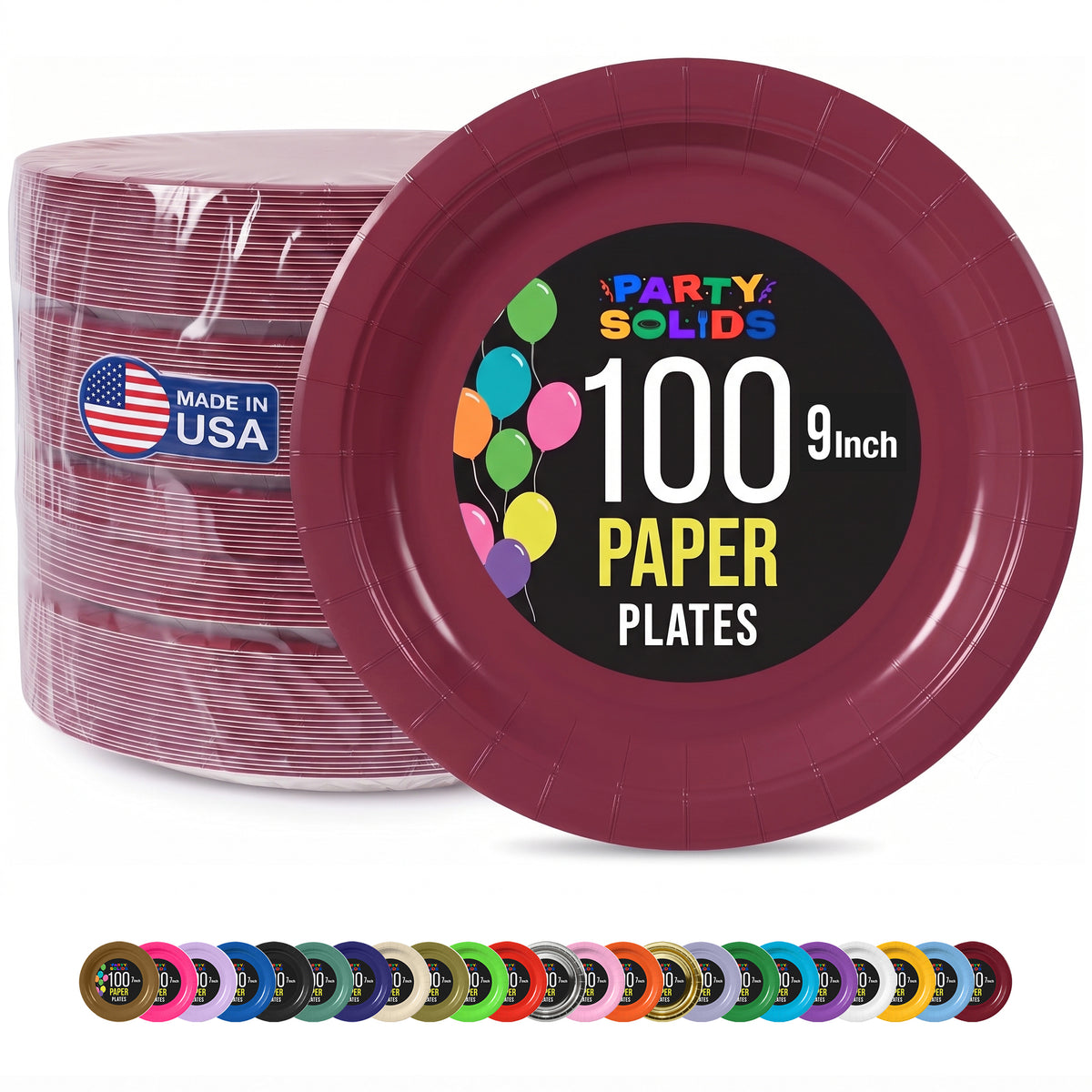 9 in. Burgundy Paper Plates | 100 Count