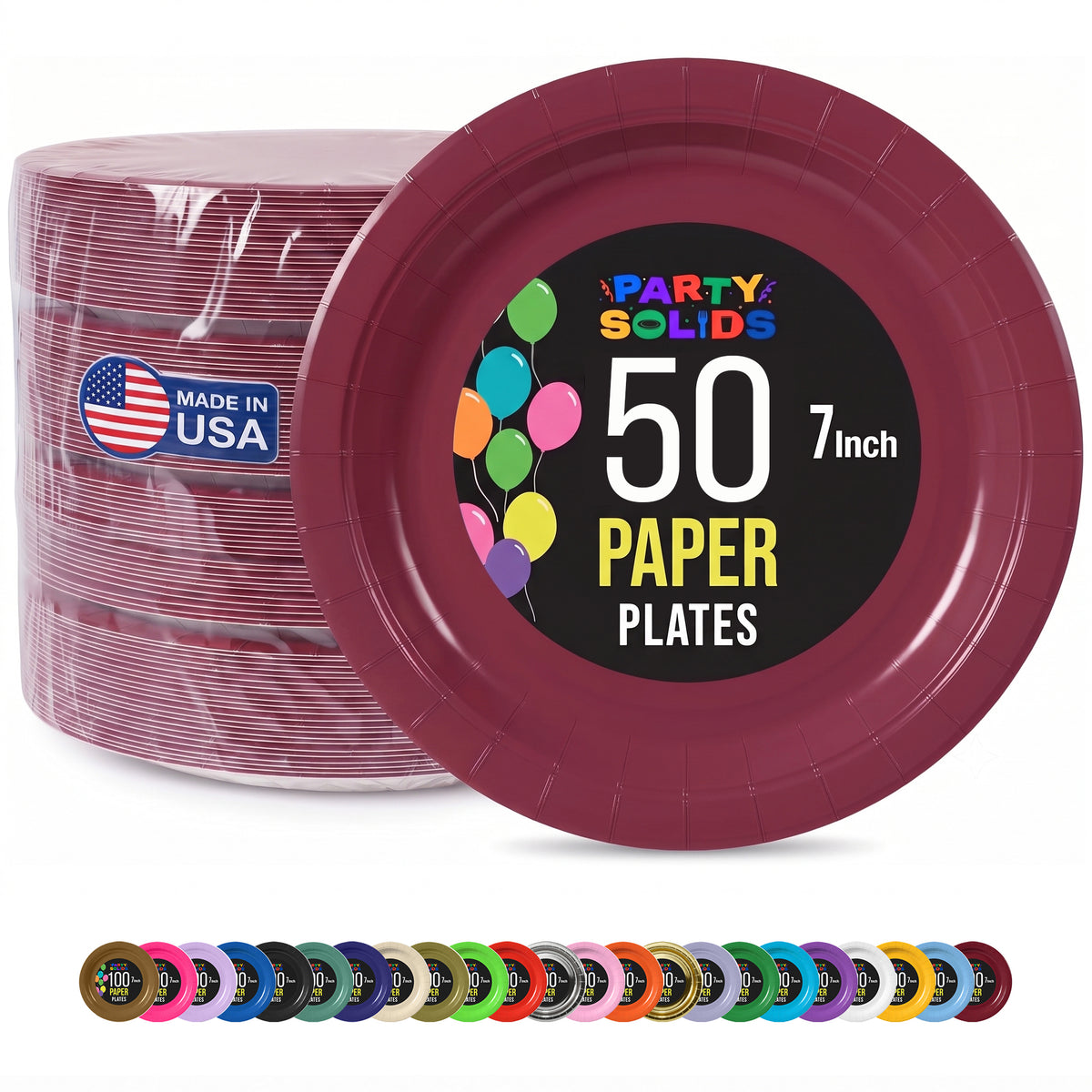 7 in. Burgundy Paper Plates | 50 Ct.